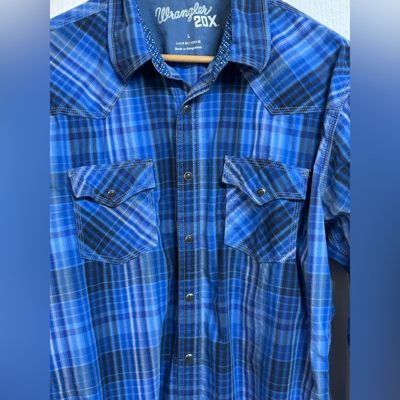 Wrangler Men's 20X Western Snap Shirt Blue Plaid Size Large - Picture 5 of 6